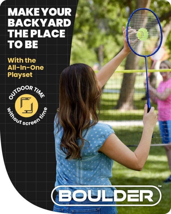Boulder Sports All-in-One Pickleball & Badminton Set - Portable, Adjustable Net with Paddles & Rackets