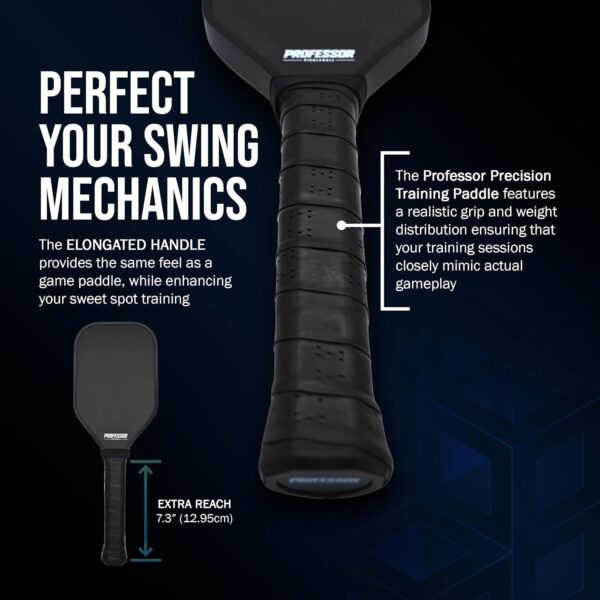 Professor Precision Pickleball Training Paddle - Sweet Spot Enhancement Paddle with Extended Handle - T700 Raw Carbon Fiber Construction, 16MM Core Practice Pickleball Trainer Paddle, Black