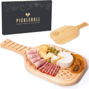 Pickleball Gifts for Women Men - Pickleball Charcuterie Boards with Handle & Box, Large Cheeseboard Wood Kitchen Decorations, 17 Inch