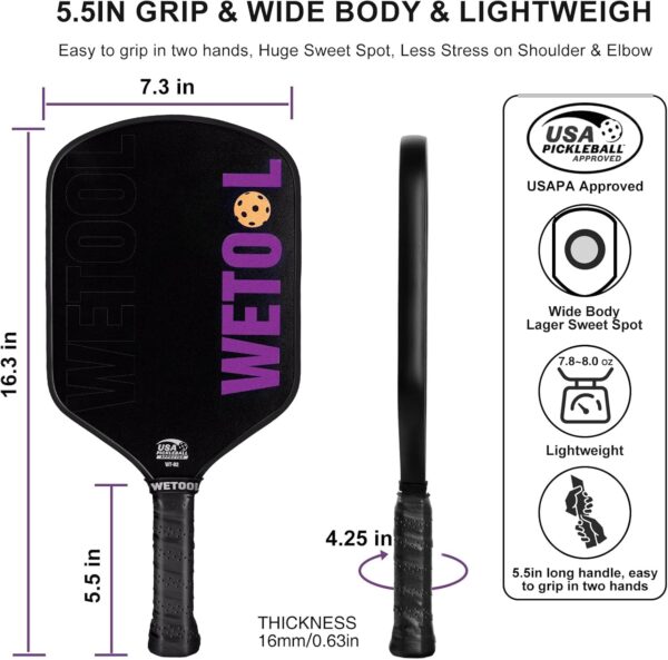 Pickleball Paddles Set of 4/2, USAPA Approved, Foam Moulding 5.5" Elongated Handle, Textured Surface, Lightweight, 16mm Fiberglass Pickle Ball Rackets 4 Pack for Beginners