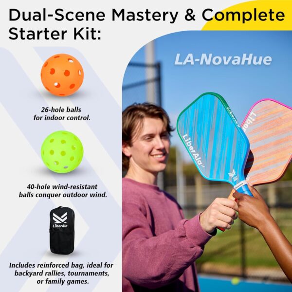 Pickleball Paddles Set of 2 | LA-NovaHue USAPA Approved Paddle | PP Honeycomb & Carbon Fiber |Gradient edging design |Indoor/Outdoor games for adults and family | Portable Beginner pickle kit