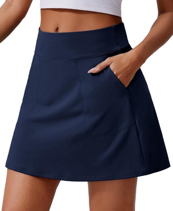 PINSPARK 18" Golf Skorts for Woman High Waisted Tennis Skirt UPF 50+ Athletic Skort Skirts with 4 Pockets Workout Pickleball