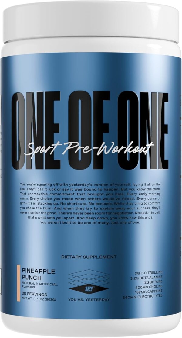 ONE OF ONE Sport Pre-Workout Powder, 30 Servings, Pineapple Punch Flavor, Nutritional Supplement, Exercise & Athletic Performance