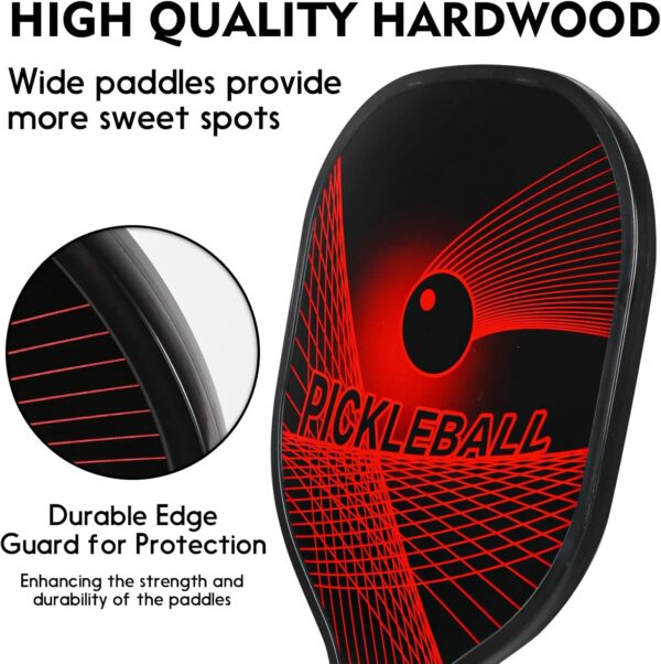 Aihoye Pickleball Paddles Set of 4, Wooden Rackets with Cushion Grip, Indoor & Outdoor, 4 Balls & 1 Carry Bag