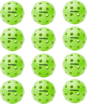 Navona 12 Pack Premium 40-Holes Green Outdoor Pickleball Balls, Meet USAPA Official Requirement, Perfectly Balanced, High Bounce True Flight, Durable Outdoor Pickleball Set
