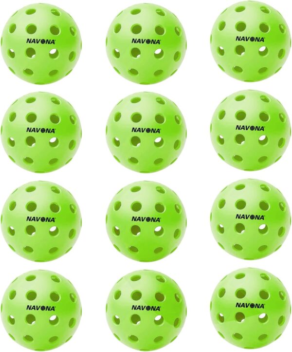 Navona 12 Pack Premium 40-Holes Green Outdoor Pickleball Balls, Meet USAPA Official Requirement, Perfectly Balanced, High Bounce True Flight, Durable Outdoor Pickleball Set