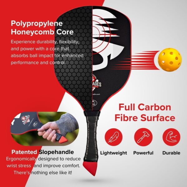 Peacemaker Pickleball Paddle – USAPA Approved, T700 Carbon Fiber, Patented Slopehandle, Honeycomb Core, Friction Paint, Edgeless Design, Thermoformed, Deluxe Carry Case