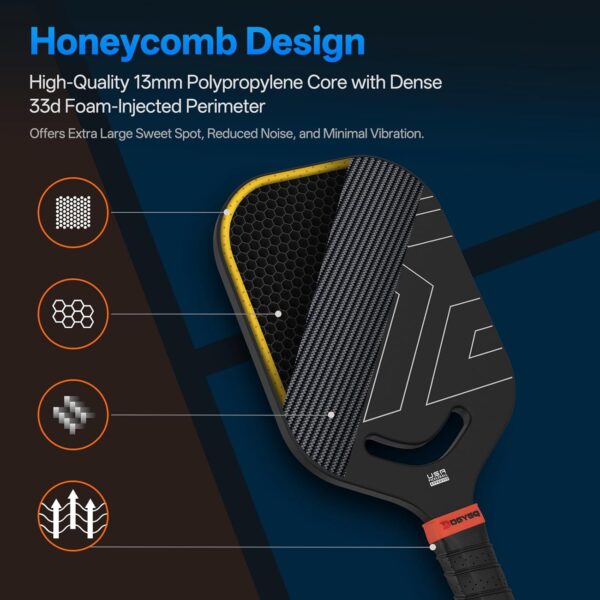 Pickleball Paddles, Carbon Fiber Pickleball Paddle with a 13mm Polypropylene Honeycomb Core, Increased Power and Spin - USAPA Approved