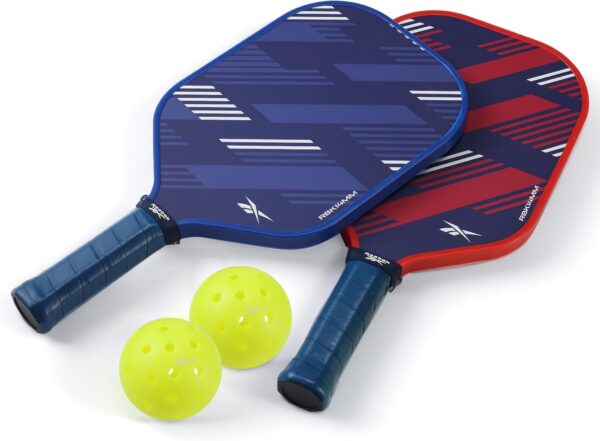 Reebok - Pickleball Set for 2 Players, Fiberglass Power Paddles with 13mm Polypropylene Core, Comfort Grip Handles, Aero Flight Balls, Ideal for Sports and Enthusiasts