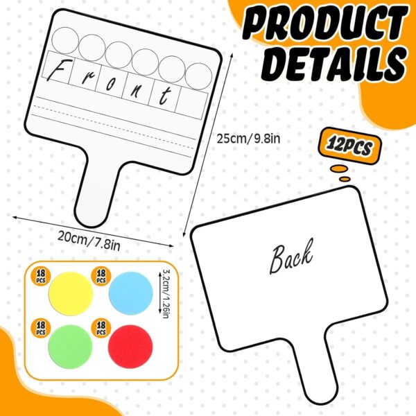 Seajan 12 Pcs Paddle Set Education Dry Erase Double Side Handheld Answer Board with Magnetic Counters Discs Phonemic Awareness Phonics Games Toy for Students Kids Teaching (Classic Color)