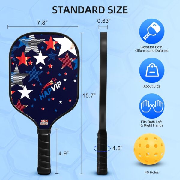 Pickleball Paddles Set of 2，Fiberglass Surface Pickleball Racket with Honeycomb Core, Set Includes 2 Pickleball Rackets，4 Balls ，1 Bag, for Men Women Beginners