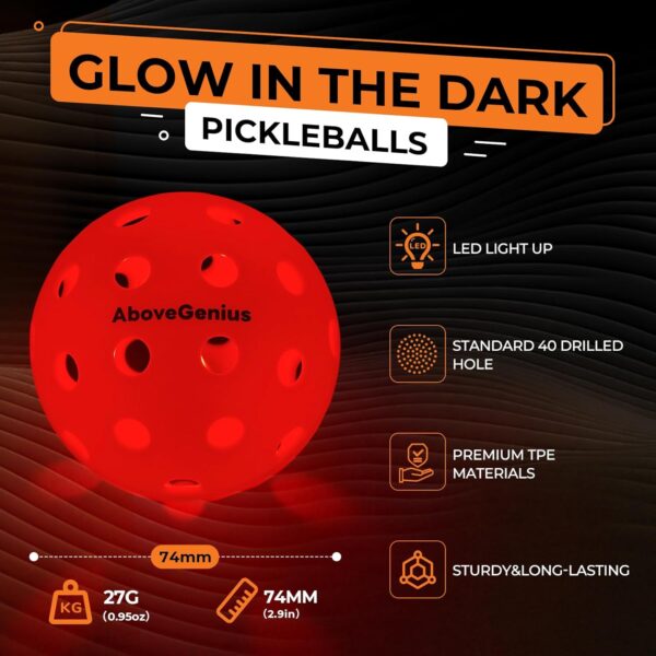 Glow in The Dark Pickleball,6 Pack Outdoor Pickleballs, LED Light Up High Visibility and Long-Lasting for Nighttime Play,Pickleball Gift