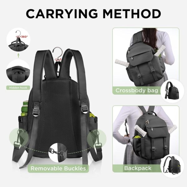 CHICECO Pickleball Backpack for Women, Pickleball Sling Bag,Waterpoof Nylon Pickleball Bag for Women Holds 2 Paddles (Black)