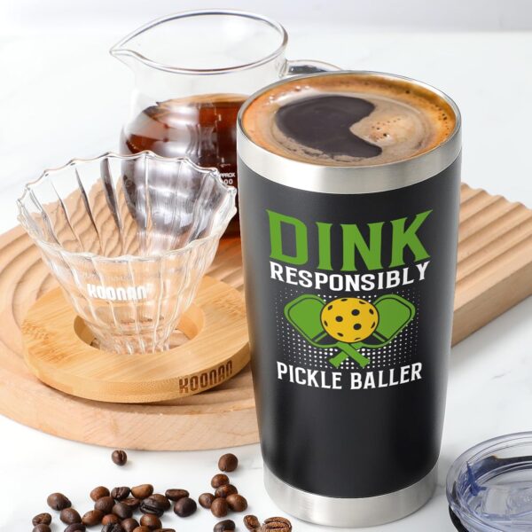 Lifecapido Dink Responsibly 20 oz Insulated Tumbler With Lid - Pickleball Gift for Players, Lovers, Coach - Birthday - Black