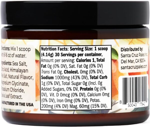 Santa Cruz Paleo Electrolyte Powder Mango Lemonade with Himalayan & Sea Salt, Magnesium, Potassium, Sugar-Free, 30 Servings