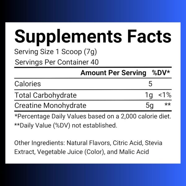 Creatine Monohydrate – 5g Creatine Monohydrate Powder – Advanced Creatine for Women and Men – Bulk Supplements Creatine – Delicious Fruit Punch Flavor – 9.8oz (40 Servings, Blue Raspberry)