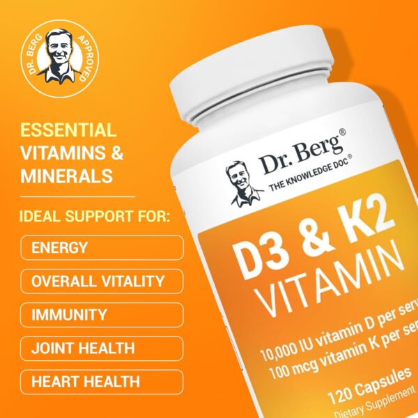 Dr. Berg Vitamin D3 K2 w/MCT Powder - Includes 10,000 IU of Vitamin D3, 100 mcg MK7 Vitamin K2, Purified Bile Salts, Zinc & Magnesium for Ultimate Absorption - K2 D3 Vitamin Supplement - 120 Capsule