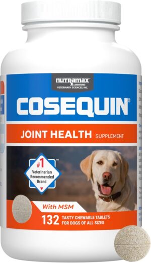 Nutramax Laboratories Cosequin Maximum Strength Joint Health Supplement for Dogs - With Glucosamine, Chondroitin, and MSM, 132 Chewable Tablets