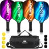 Pickleball Paddles, Graphite Pickleball Paddle Set of 4, Pickleball Set with 4 Pickleball Balls, 4 Replacement Grip,and Bag, Pickleball Rackets for Beginners & Pros