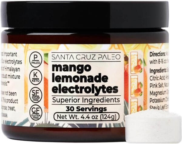 Santa Cruz Paleo Electrolyte Powder Mango Lemonade with Himalayan & Sea Salt, Magnesium, Potassium, Sugar-Free, 30 Servings