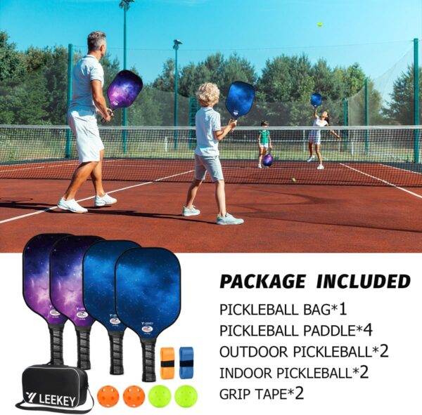 LEEKEY Pickleball Paddles Set of 2 - USAPA Approved Fiberglass Pickleball Racket, Racquet Made of Polypropylene Honeycomb Core,Lightweight Design Pickleball Paddles for Men Women Beginners