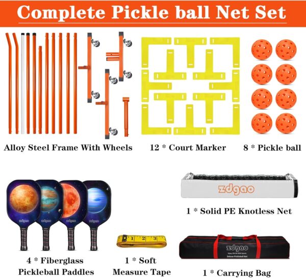 Zdgao Pickleball Set with Net for Driveway, 22 FT Regulation Size Pickle Ball Net Set with Pickleballs, Court Markers and Carry Bag, Steady Metal Frame for Outdoor, Indoor Court