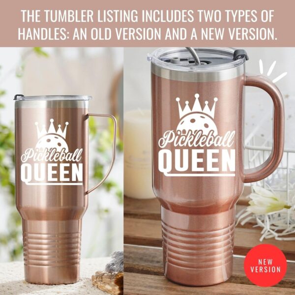 Onebttl Pickleball Gifts for Women, Gifts for Pickleball Lovers, Insulated 40oz Stainless Steel Tumbler with Handle and Straw Lid, Pickleball Accessories, Pickleball Queen, Rose Gold