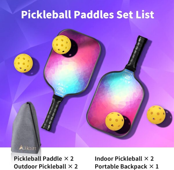 AL Kort Pickleball Paddles Set of 2, Fiberglass Pickleball Racket Lightweight Paddles, USAPA Approved Pickle Ball Equipment with Bag and 4 Balls, Pickle Rackets 2 Pack for Beginners
