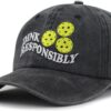 Pickleball Hats for Men Women, Adjustable Embroidered Cotton Dink Responsibly Pickleball Baseball Cap