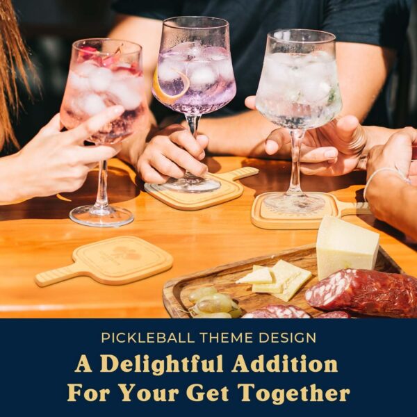 Pickleball Drink Coasters, 2 Pack, Pickleball Gift for Men Women Pickleball Lovers, Party Decoration, Birch Wood Coaster Set, 4.3 x 4.3”, Paddle Shape with Handle