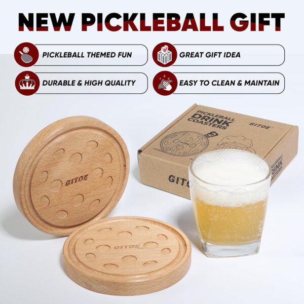 Pickleball Drink Coasters, 2 Pack Wood Coasters for Drink, Pickleball Themed Gifts for Men Women Pickleball Lovers, Coaches, and Teams, Home Kitchen Bar Pickleball Party Decoration