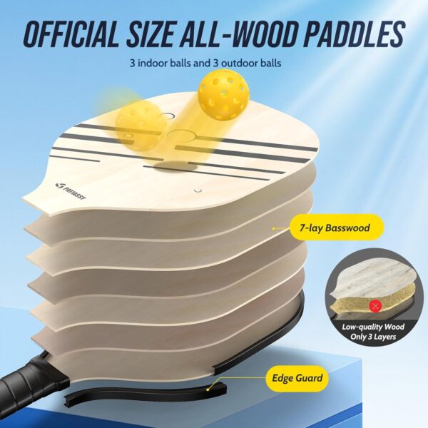 Pickleball Net Set with Pickleball Court Marking Kit 22FT Portable Pickleball Nets with Net Tension Adjuster, Wood Paddles Set of 4 and Carrying Bag for Indoor and Outdoor Use