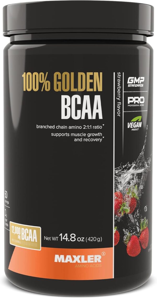 Maxler 100% Golden BCAA Powder - Intra & Post Workout Recovery Drink for Accelerated Muscle Recovery & Lean Muscle Growth - 6 g Vegan BCAAs Amino Acids - 60 Servings - Strawberry