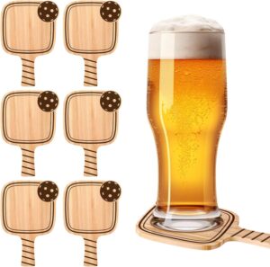 Pickleball Drink Coasters,6/Pack,Pickleball Gift,Funny Coasters Gifts for Pickleball Lovers,Paddle Shape with Handle, Varnished Finish