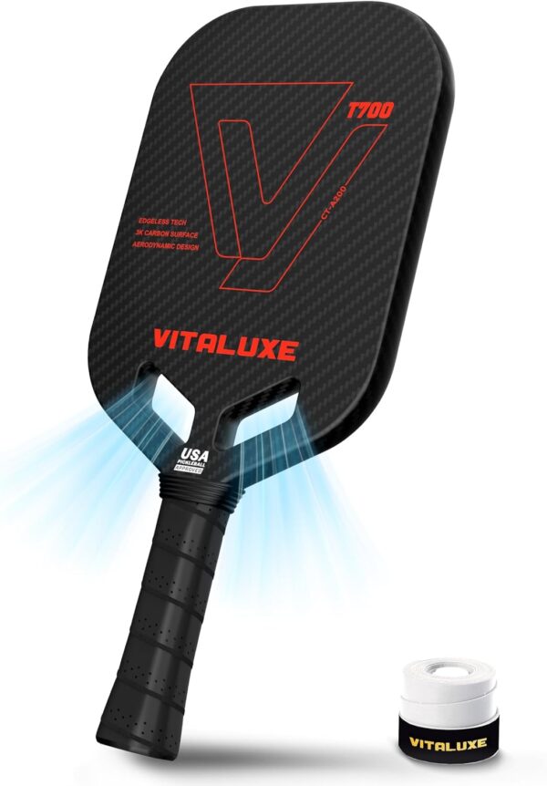Carbon Fiber Pickleball Paddle, Edgeless T700+3K Textured Carbon Friction Surface，Thermoformed Pickleball Paddle with Aerodynamic Design Used for tournaments, Power & Control & Spin Max