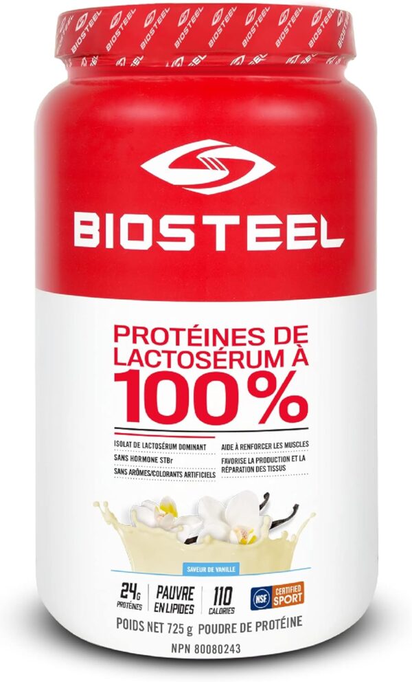 BioSteel Sports Vanilla 100% Whey Protein Powder Supplement, rBGH Hormone Free & Non-GMO Post Workout Formula, 25 Servings, 25.5 Ounces Trusted by Pro Athletes, NSF for Sport