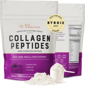Live Conscious Collagen Peptides Powder - Naturally-Sourced Hydrolyzed Collagen Powder - Hair, Skin, Nail, and Joint Support - Type I & III Grass-Fed Collagen Supplements for Women and Men - 16oz