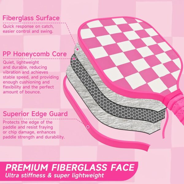 Pink Pickleball Paddles Set of 2, USAPA Approved Fiberglass Pickle Ball Set with 2 Cute Lightweight Pickleball Rackets, 2 Indoor &2 Outdoor Balls, 1 Pickleball Bag for Women, Beginner, Youth