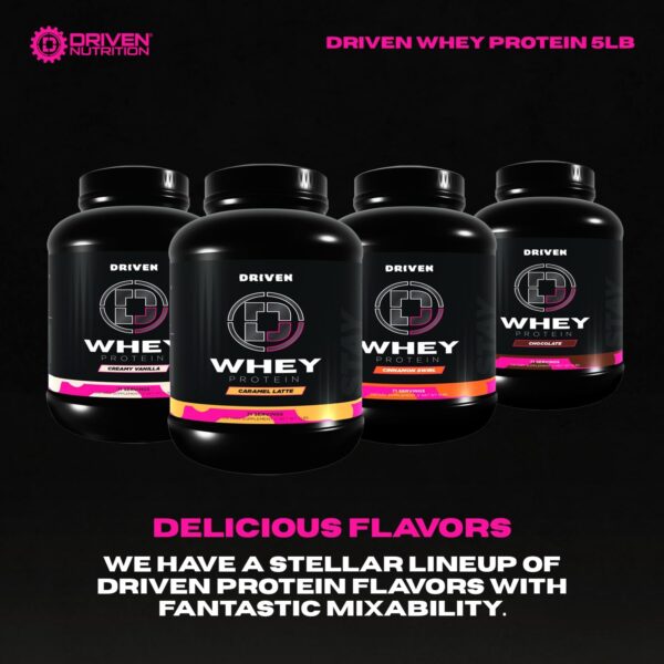Driven WHEY- Whey Protein Powder: Delicious, Clean Protein Shake- Improve Muscle Recovery with 23 Grams of Protein with Added BCAA and Digestive Enzymes (5lb, Caramel Latte)
