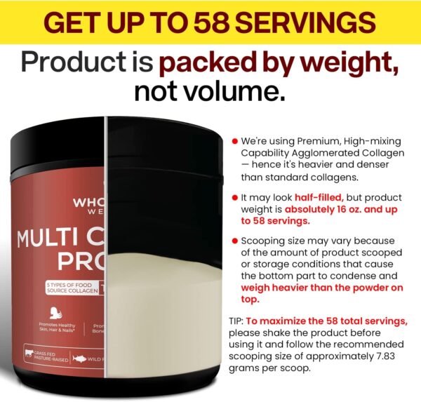 Wholesome Wellness Multi Collagen Protein Powder Hydrolyzed (Type I II III V X) Grass-Fed All-in-One Super Bone Broth + Peptides - Premium Blend of Beef, Chicken, Wild Fish, Eggshell, 58 Servings
