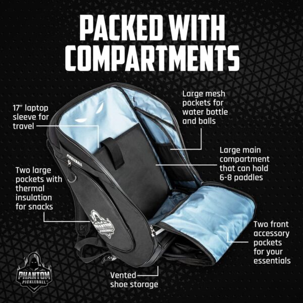 Backpack Professional Tour Bag – 21 x 14 x 11 Inches Large Capacity Pickleball Bag with Padded Straps, Shoe Compartment, Laptop Sleeve – Insulated Backpack for Pickleball Equipment
