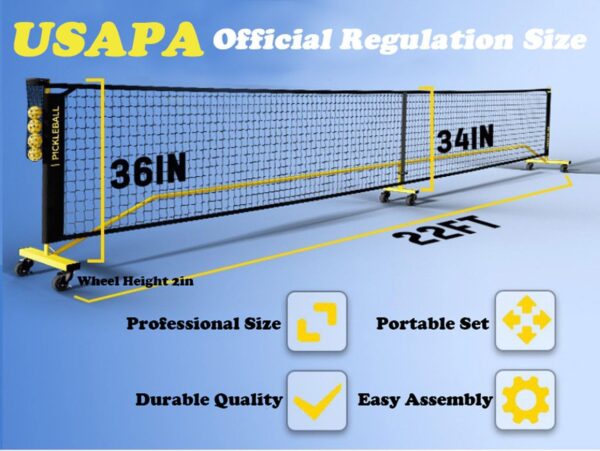 Portable Pickleball Net with Wheels, Regulation Size 22 FT & Half Court 11 FT, Steady Metal Frame Pickleball Set for Driveways, Indoor & Outdoor with Court Markers,Ball Holder,Carry Bag,4 Pickle Balls