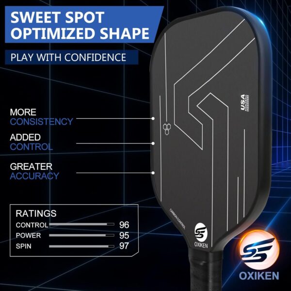 OXIKEN 10/13/16 mm Pickleball Paddles 2025 USAPA Approved T700 Carbon Fiber Pickle Paddle (CFS), High Grit & Spin, Honeycomb Core, 5.5” Elongated Handle, Anti Slip Sweat Absorbing Grip with Cover Case