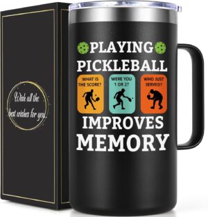 Lifecapido Pickleball Gifts, Playing Pickleball Improves My Memory 20 oz Insulated Coffee Mug, Pickleball Gifts for Men, Birthday Christmas Gifts for Pickleball Players, Pickleball Lovers, Black