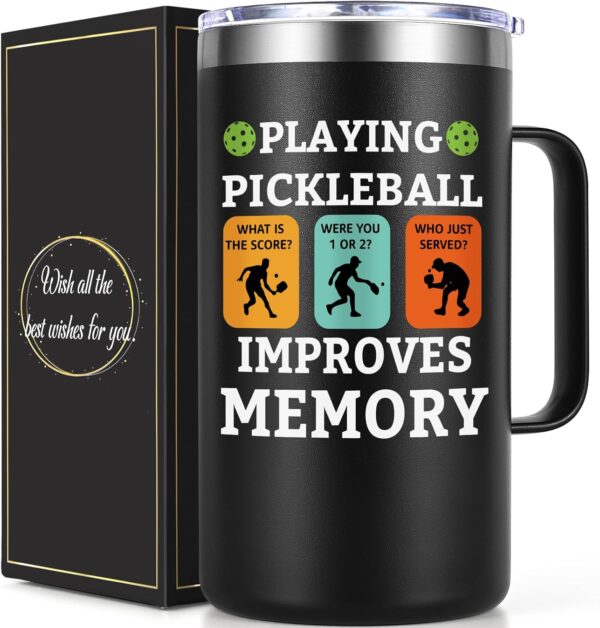 Lifecapido Pickleball Gifts, Playing Pickleball Improves My Memory 20 oz Insulated Coffee Mug, Pickleball Gifts for Men, Birthday Christmas Gifts for Pickleball Players, Pickleball Lovers, Black