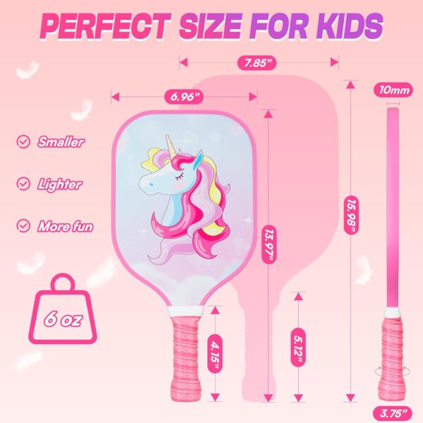 Kids Pickleball Paddles, Cute Pickleball Paddle with Small Grip, Lightweight Pickleball Rackets, Honeycomb Core, Fiberglass Pickleball Paddle Set for Children 4-11 Years Old, Child-Size