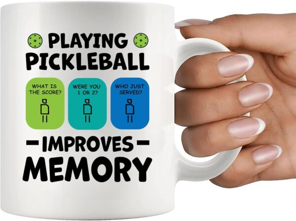 Playing Pickleball Improves Memory Pickleball Gifts Paddle Ball Player Gifts for Coach Dad Mom Uncle Aunt Boyfriend Girlfriend Novelty Drinkware Ceramic Mug 11 oz White