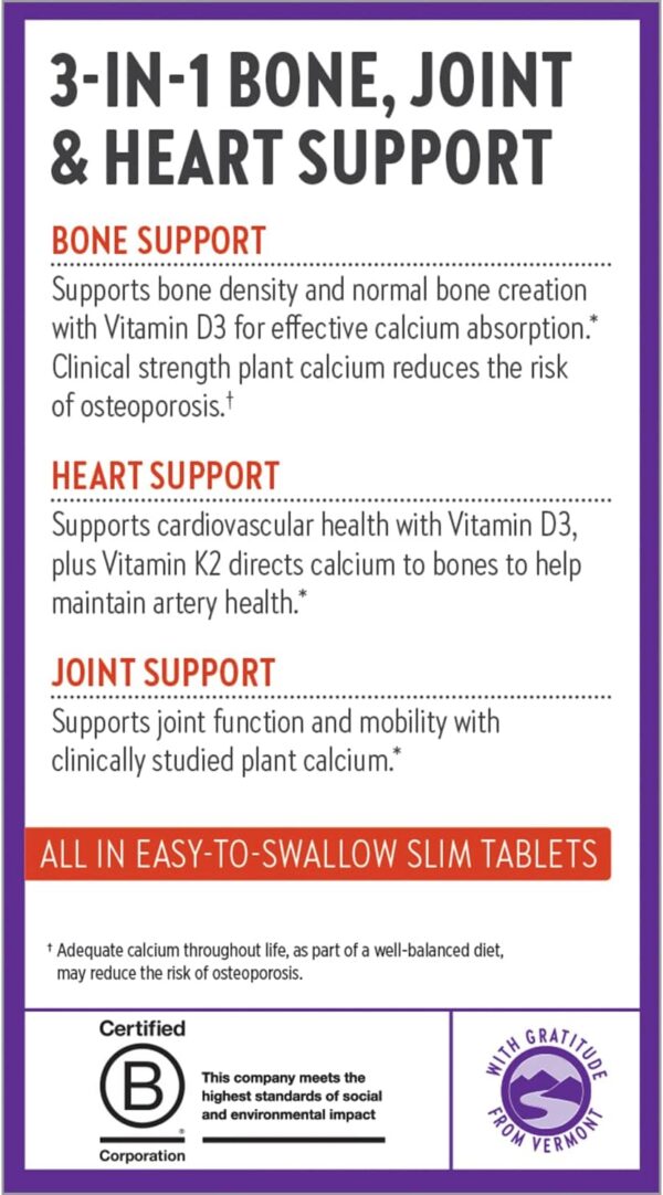 New Chapter Calcium Supplement - Bone Strength Organic Calcium with Magnesium, Vitamin D3+K2, 70+ Trace Minerals for Bone Health, Gluten Free, Easy to Swallow Slim Tablets - 120 Count