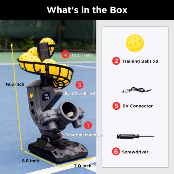 388PBH Pickleball Machine, 4 Adjustable Angles, Includes 9 Pickleballs, Powered by Power Bank/Battery, for Beginners