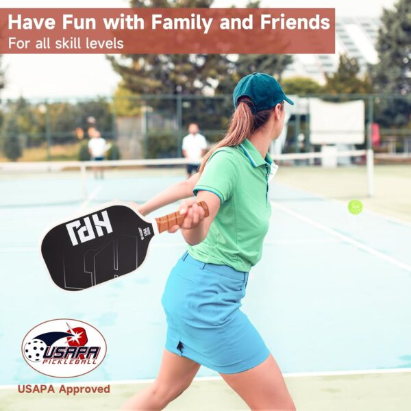 Pickleball Paddles, USAPA Approved Pickle Ball Paddles, Graphite and Fiberglass Pickleball Set, Polypropylene Honeycomb Core Paddle Rackets, USAPA Approved 4 Outdoor Balls and Leather Carry Bag
